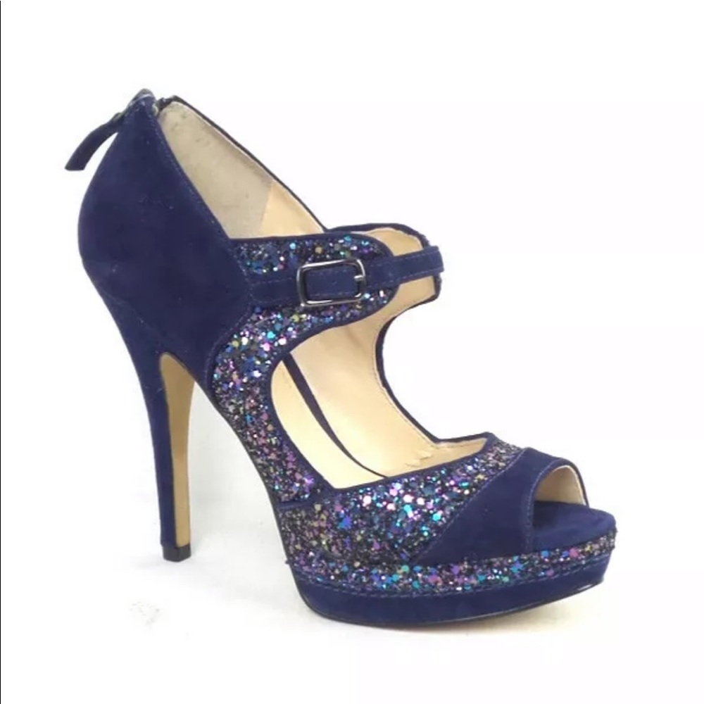 ENZO ANGIOLINI Easling Peep Toe Mary Jane Blue 8.5 ddr EUC